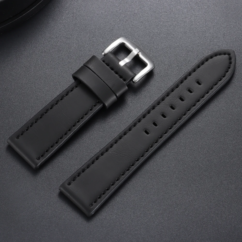 Vintage Leather Sport Watch Strap with Steel Pin Buckle - Brown/Black, Various Sizes