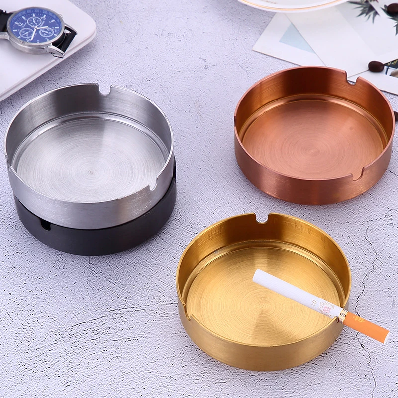 Stainless Steel Goldplated Ashtray Dropresistant For Cafe