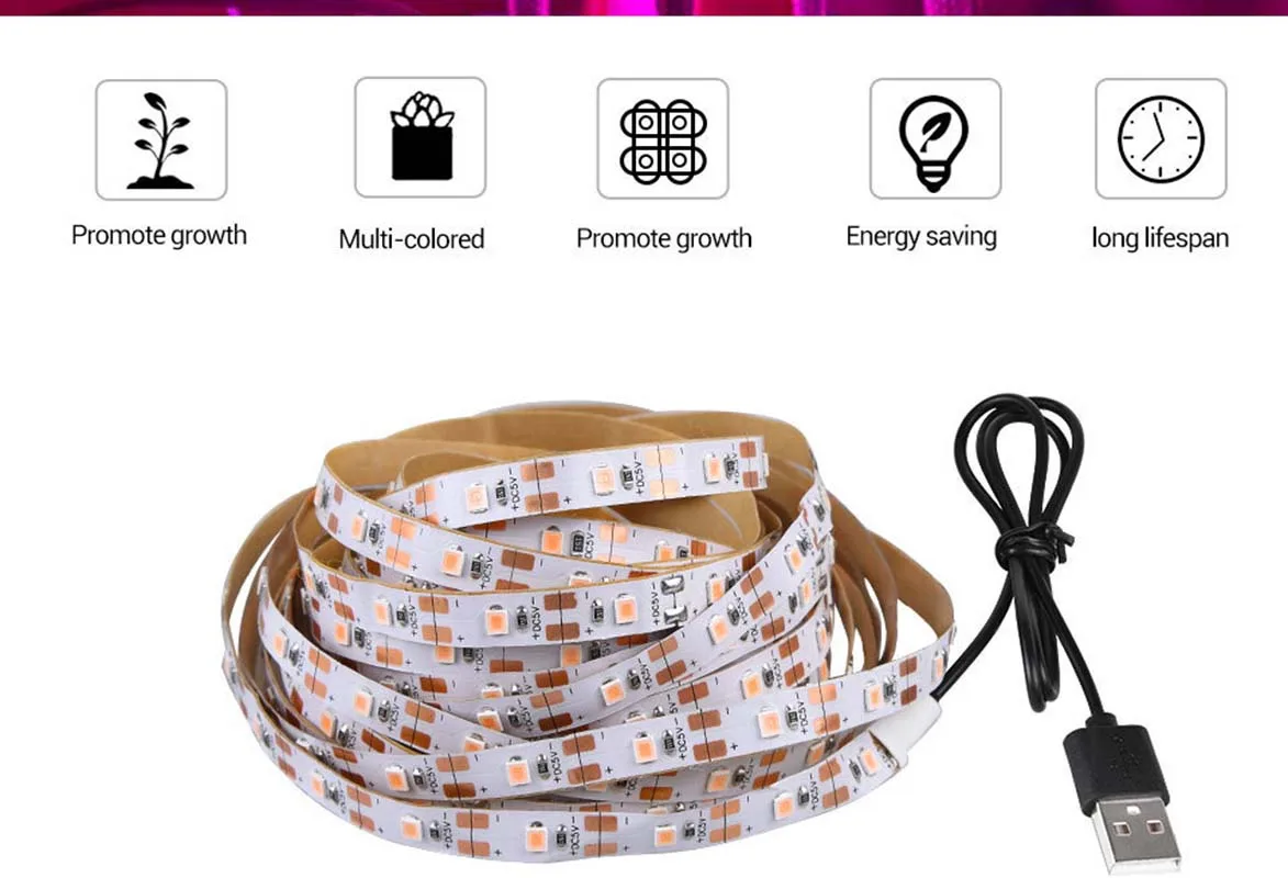 DC 5V USB LED 성장 조명 풀 스펙트럼 1-5m 식물 조명 성장 LED 스트립 식물 램프 용 야채 꽃 모종 성장 텐트
