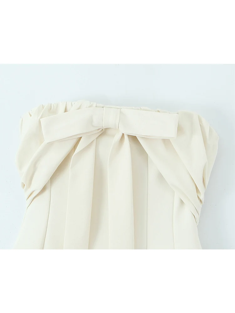 TFMLN 2025 Ladies Strapless Bow Dress Backless Elegant Evening Party Dress Chic Ruffle Sexy Dress Bodycon Mini Summer Dress