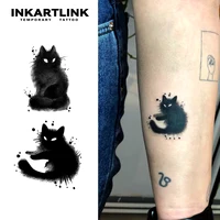Dark themed kitten Temporary Tattoo,Lasts To 15 Days New Technology Magic Waterproof Semi Permanent Sticker. 1