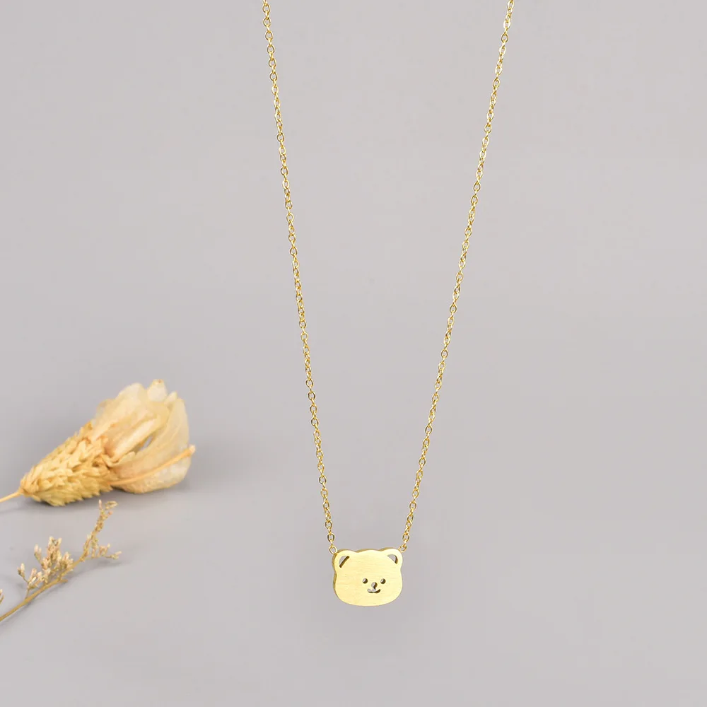 Korean Arts Mist Face Bear Matte Necklace Collar Chain Girl Gift Titanium Steel 18K Gold Plated