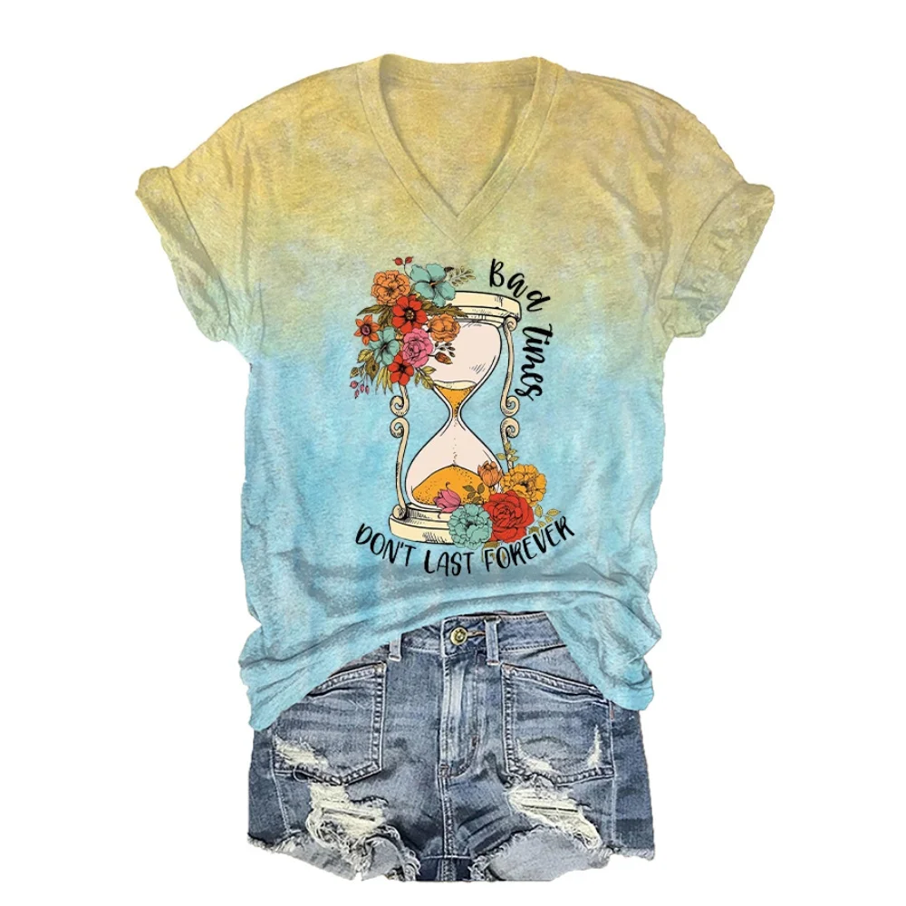 

Cotton Women's T-Shirts Fashion Characters Top Tee 3d Rose T-Shirt Harajuku Casual Short Sleep V-Neck Oversized Female Clothing