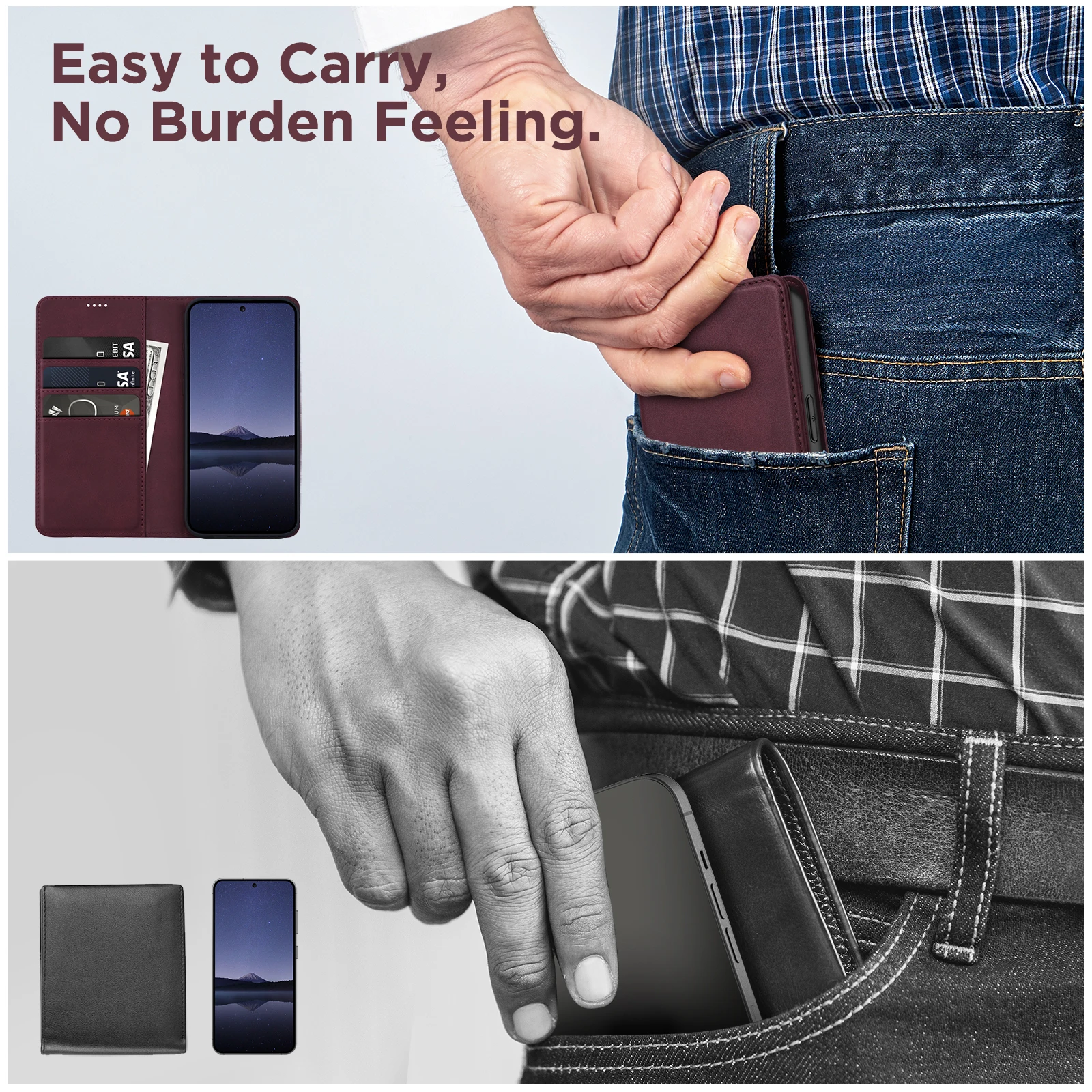 Premium PU Leather Wallet Phone Case with Magnetic Closure and Picture Frame Holder