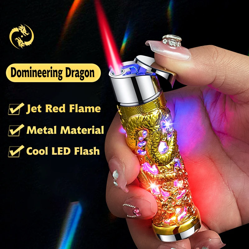 2 Pack Cool Dragon Design Magic Dual Flame Torch Lighter with Adjusting Flame Tool Windproof Cigarette Lighter (Without Butane) bbq lighter butane gas lighter cigarette lighter