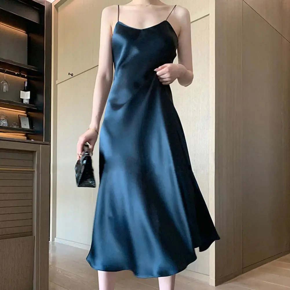 

Charming Party Dress Slim Fit Women Evening Dress V Neck Pure Color Women Evening Dress Dress-up