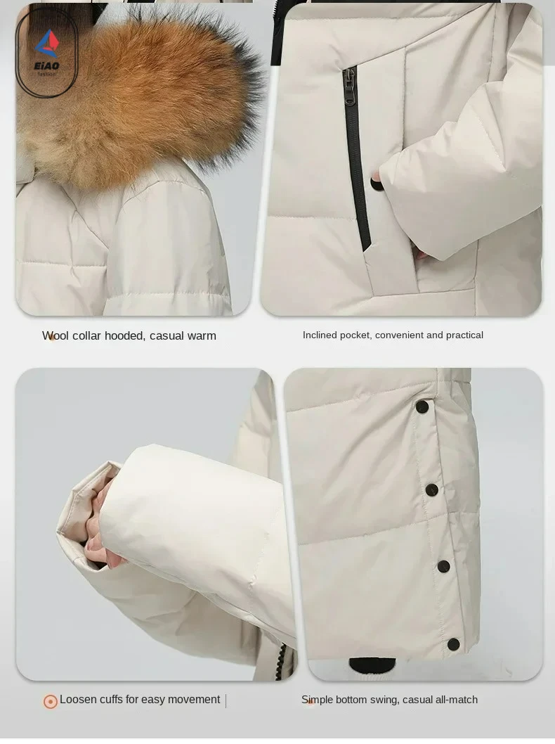 Comxz Fashion Men Long Down Jacket Winter 2026 Brand Classic Fur Collar Hooded Duck Down Coat Snow Hiking Cold-proof Warm Parka