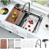 33 Inch Drop In Waterfall Kitchen Sink with Faucet Combo Workstation-Bokaiya 33x22 Waterfall Sink Drop In Smart 16 Gauge Multifu 1