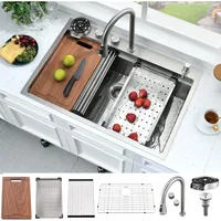 33 Inch Drop In Waterfall Kitchen Sink with Faucet Combo Workstation-Bokaiya 33x22 Waterfall Sink Drop In Smart 16 Gauge Multifu 1