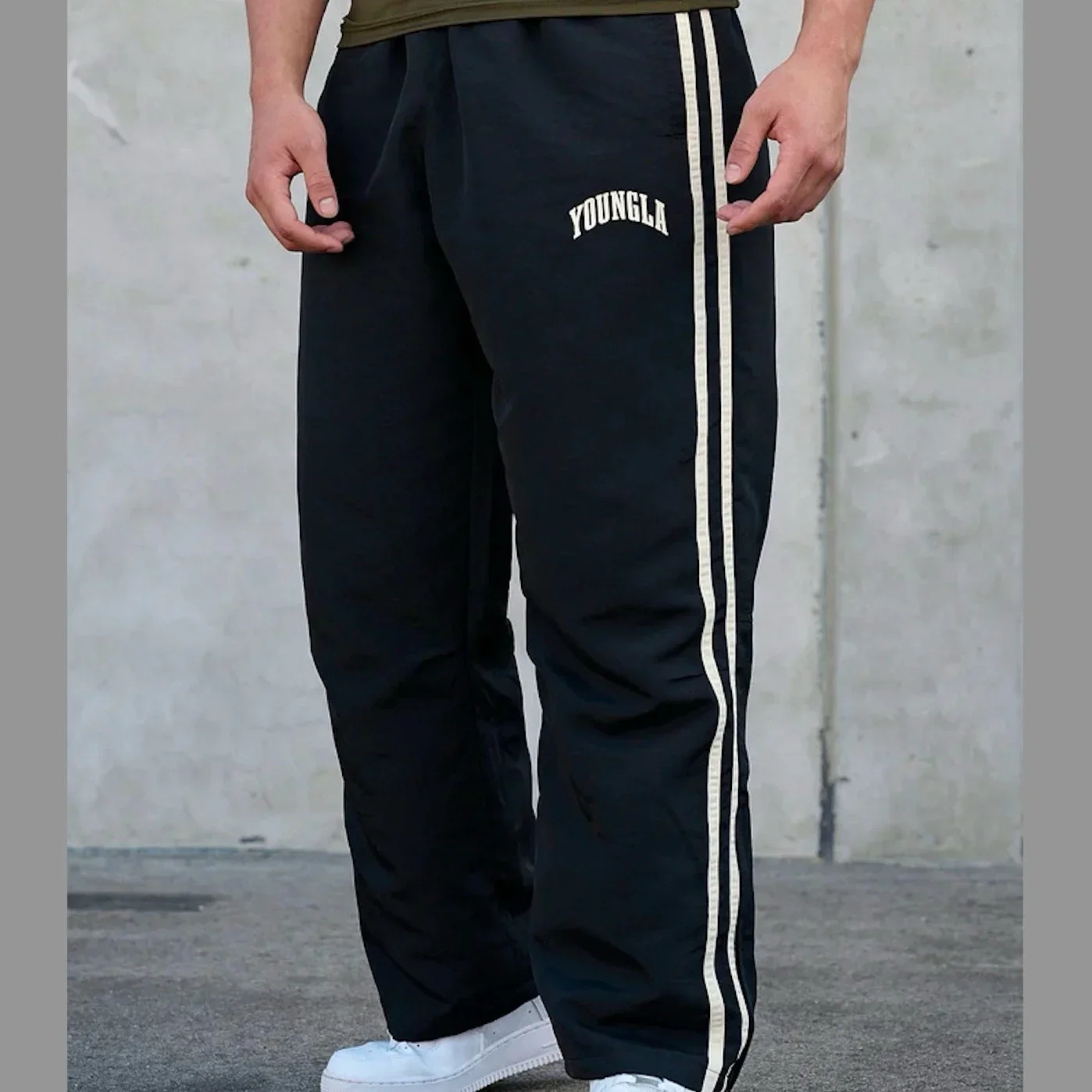 YOUNGLA American sports pants double stitching printed casual pants gym exercise fitness waist straight casual pants sports pants casual sports pants printed pants