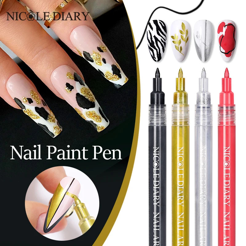 Nail Polish Paint Pen Black Silver Chrome Varnish Metallic Painting Gel  Graffiti Wave Drawing Pen Stripe Lines Brush For Manicur - AliExpress
