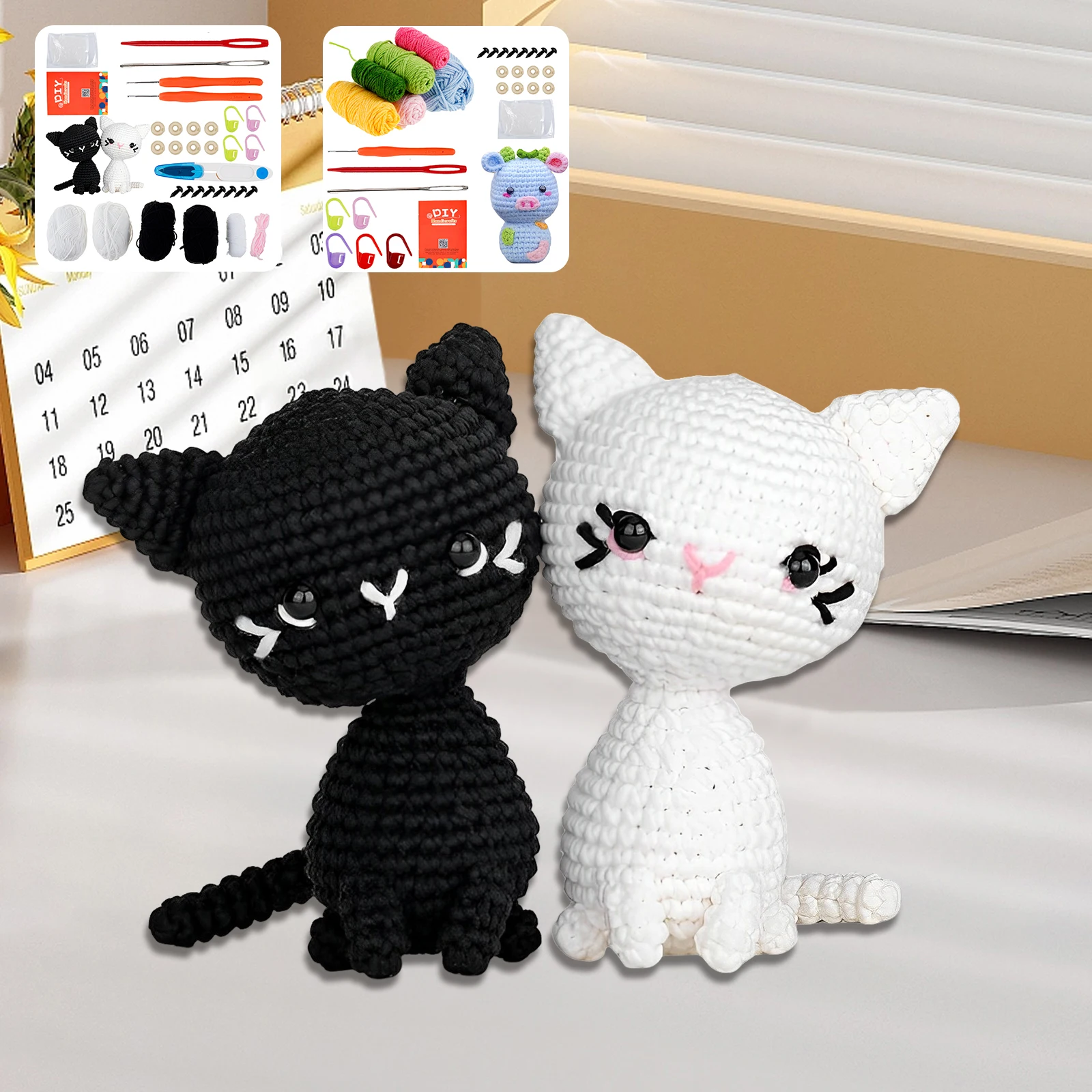 Starter Crochet Kit Cat/Pig Crochet Knitting Kit Complete Beginners Set DIY Animal Kits with Yarn Hooks crochet kit crochet hooks knitting supplies knitting craft supplies