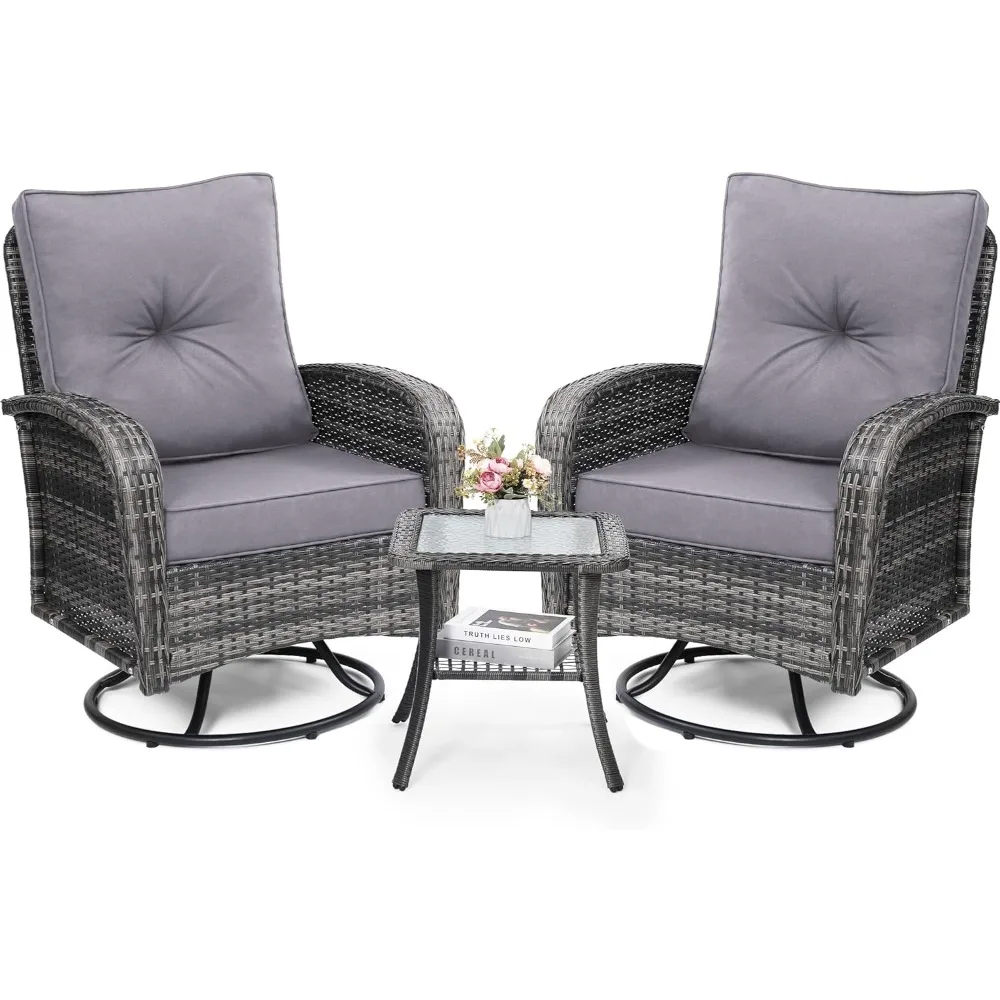 2 Luxury Outdoor Swivel Wicker Glider Patio Chairs with Table Set 1