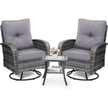 2 Luxury Outdoor Swivel Wicker Glider Patio Chairs with Table Set 1