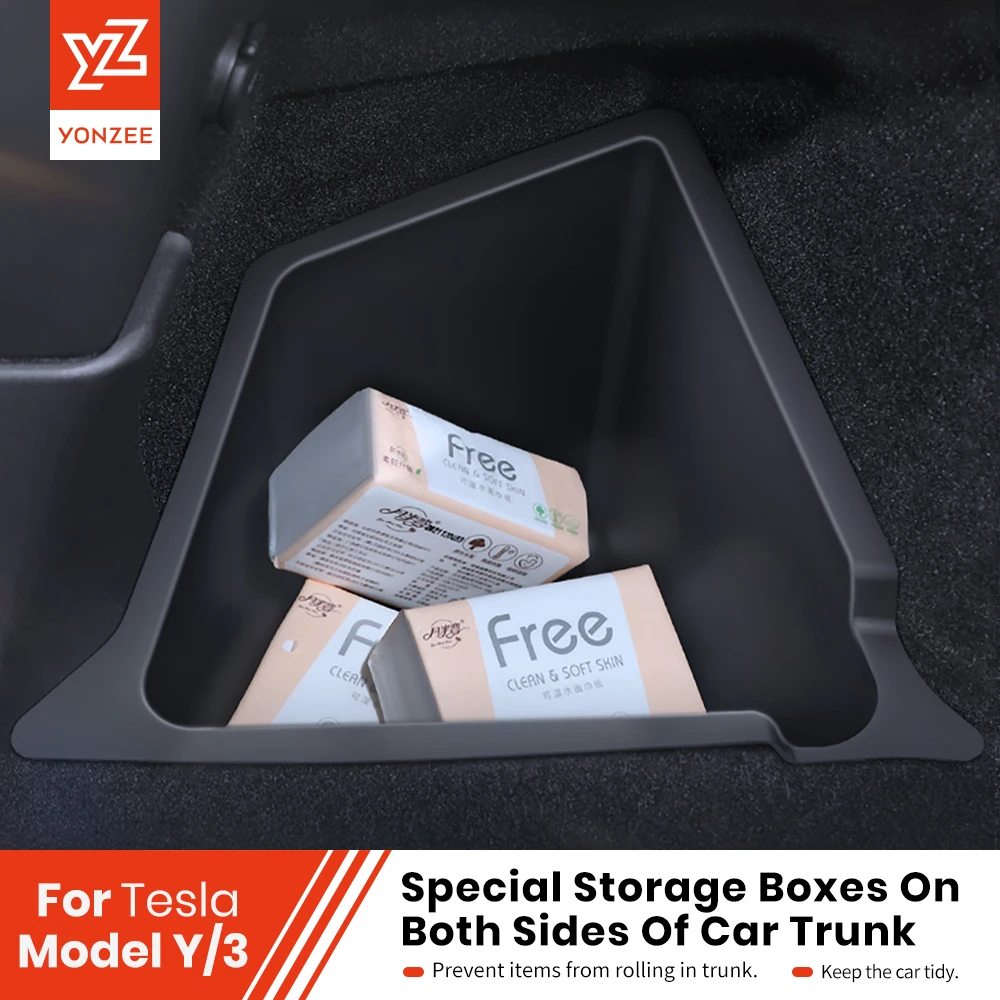

YZ For Tesla 2023 2024 Model 3 Y Car Trunk Side Storage Box Under Seat Organizer Flocking Mat Partition Board Stowing Tidying