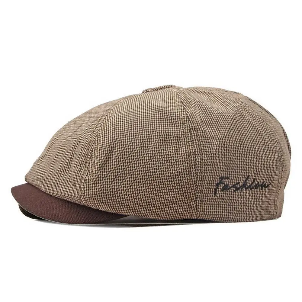 Spring And Summer Men Newsboy Cap Octagonal Hat For Male Cotton 55-60cm Adjustable Crosshatch Pattern Color Clash Design