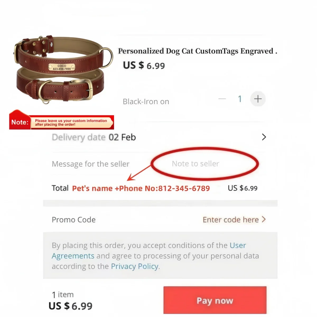 Personalized Soft Padded Leather Dog Collar and Leash with Engraved Nameplate