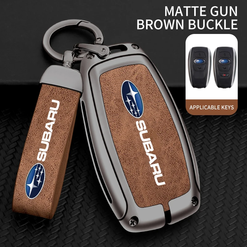 Alloy Car Key Case Cover For Subaru BRZ STI XV SV Forester Legacy Outback Crosstrek Impreza WRX Ascent Leather Shell Fob Holder