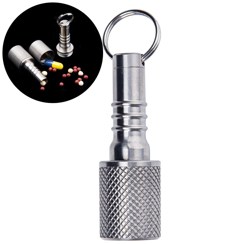 Titanium Alloy Keychain Pocket Pill Box Waterproof Sealed Capsule Mini Pill Case Medicine Case Bottle for Outdoor Camping Travel