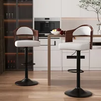 Swivel Bar Stools Set of 2 Seat Adjustable Height 24.5-33.5IN, Wooden Barstools PU Leather Upholstered Bar Chairs 1