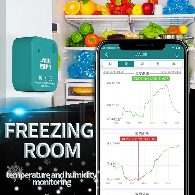 jaalee JHT Temperature/Humidity/Dewpoint/VPD Sensor Thermometer/Hygrometer Logger Export Monitor Refrigerator Freezer Fridge 2