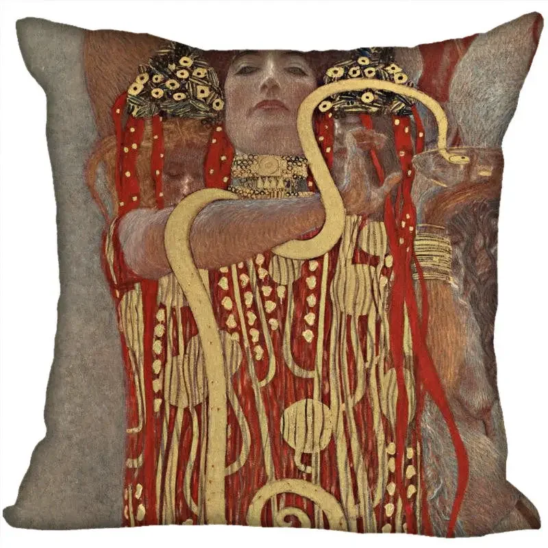 Federa Per Cuscino Klimt 45x45 Cm - Ricamo A Mano In Lana - Verde Con Spirali - Stile Art Nouveau