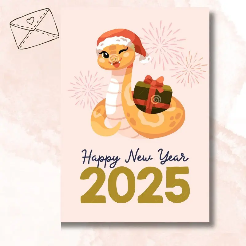 2025 Année Du Serpent Modèle De Carte De Vœux Pour Le Nouvel An Avec