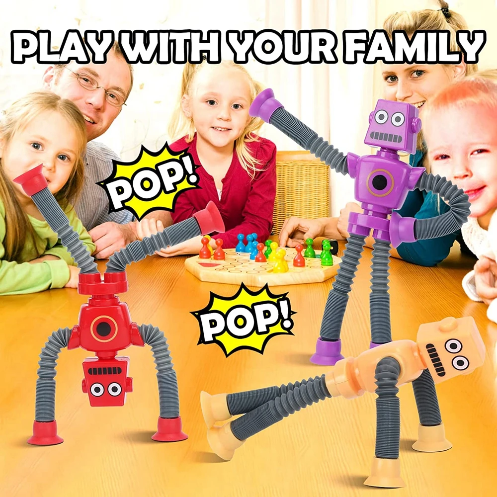 Fidget Toys 4Pcs Pop Tubes Fidget Toys Changing Telescopic Suction Cup Robot Stress Relief Sensory Toys Party Favors For Girl Boys Gifts