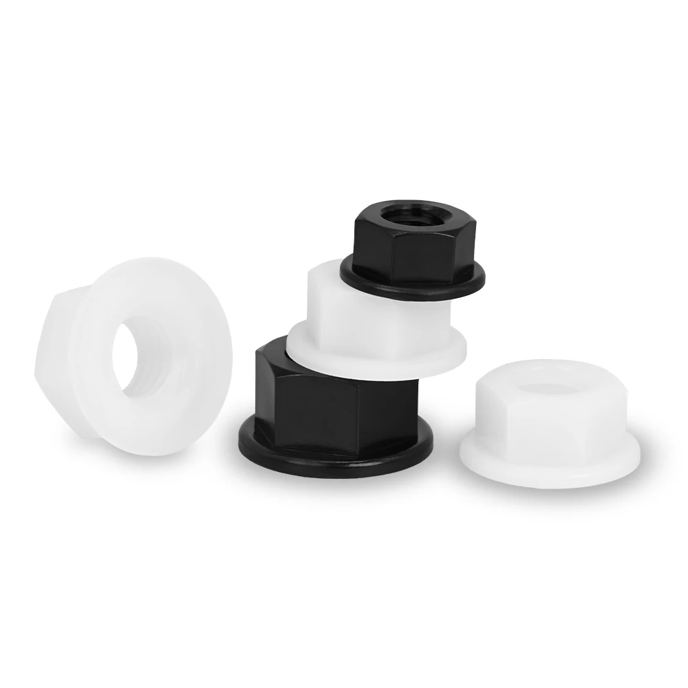 DIN6923 Black White Flat Bottom PA66 Hex Plastic Nylon Electricity Insulation Hexagonal Hex Head Flange Nut M3M4M5M6M8M10M12