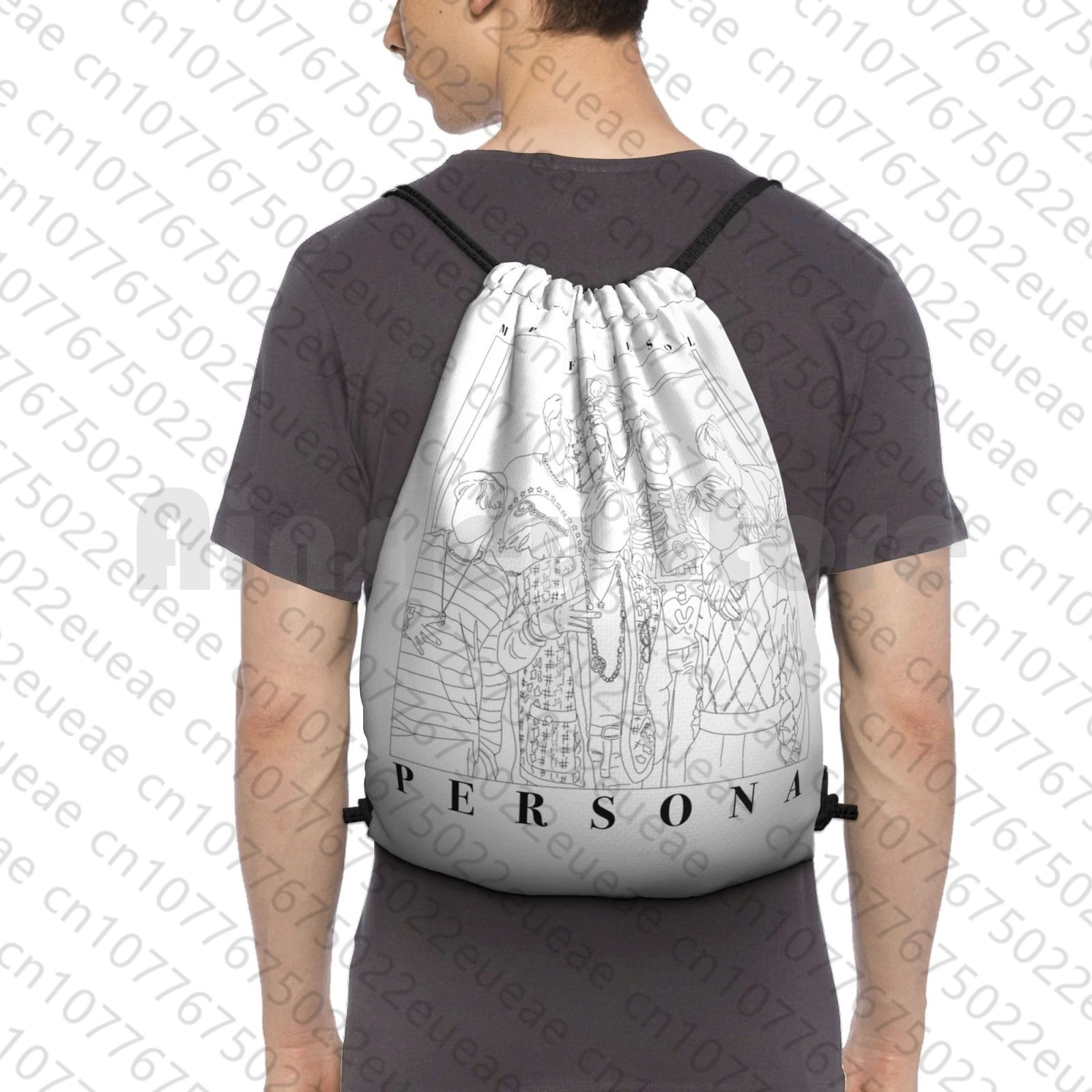 

Persona linha-arte mochila sacos de cordão saco de ginásio à prova dkágua kpop linha arte estética persona música