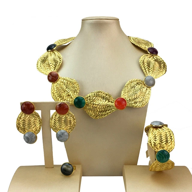 Set Collana E Bracciali Africani Stile Etnico - Oro Resina Per Donne (Cerimonie E Matrimoni)