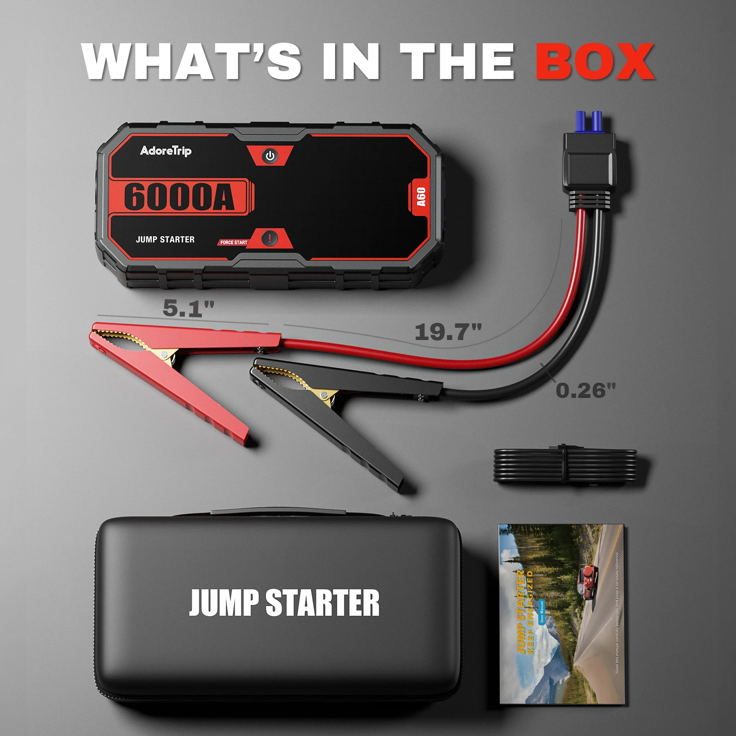 AdoreTrip 20000mAh Car 6000A Portable 12V Jump Starter Power Bank 12V Auto Battery Emergency Charger Booster Starting Device