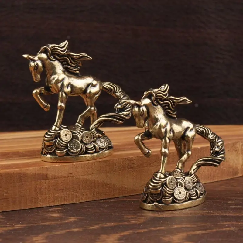 Brass Zodiac Horse With Money Horse Ornaments Desktop Decoration Crafts Ornaments Antique Bronze Animal Miniature Model
