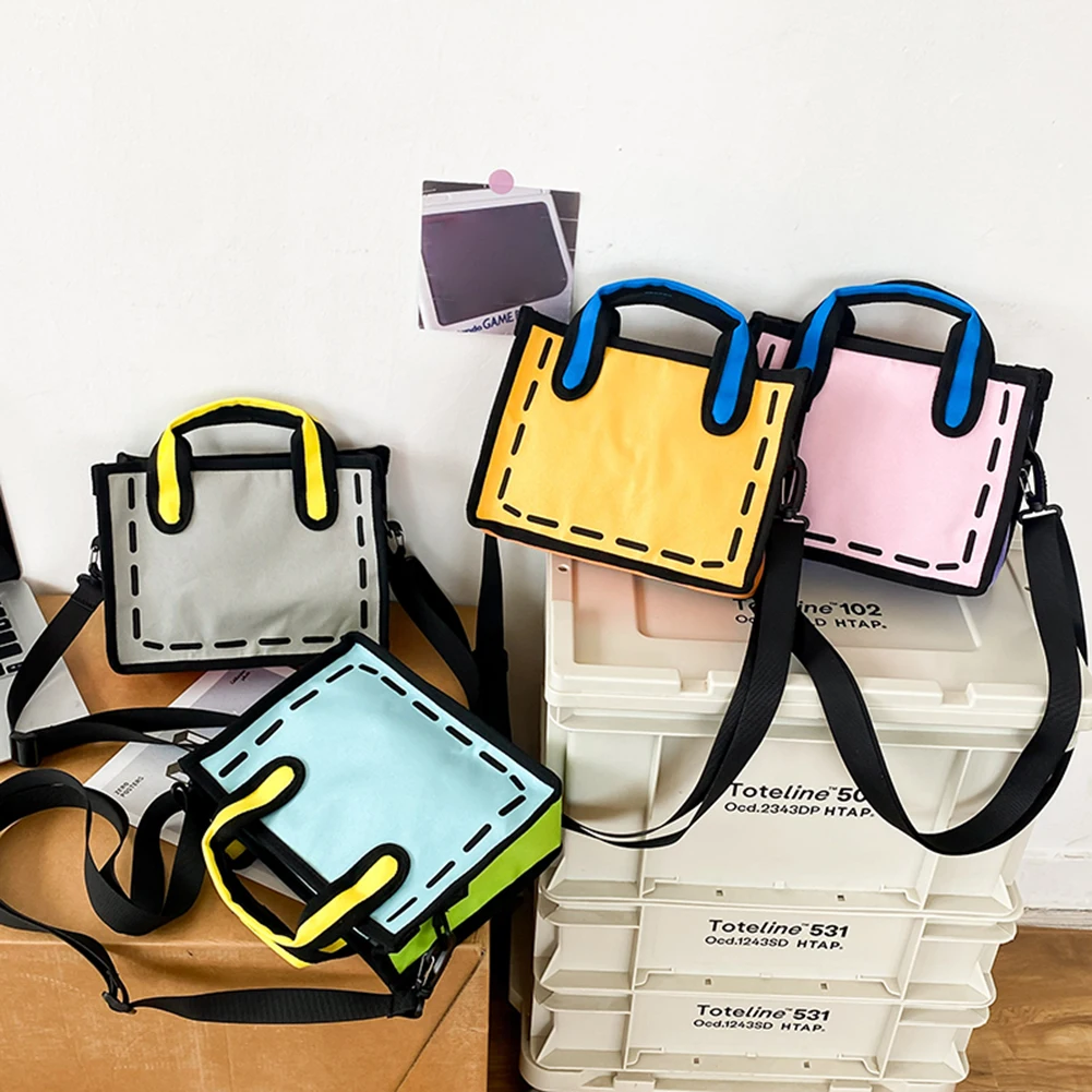3D Drawing Novelty Top-Handle Bag Women's Contrast Colors