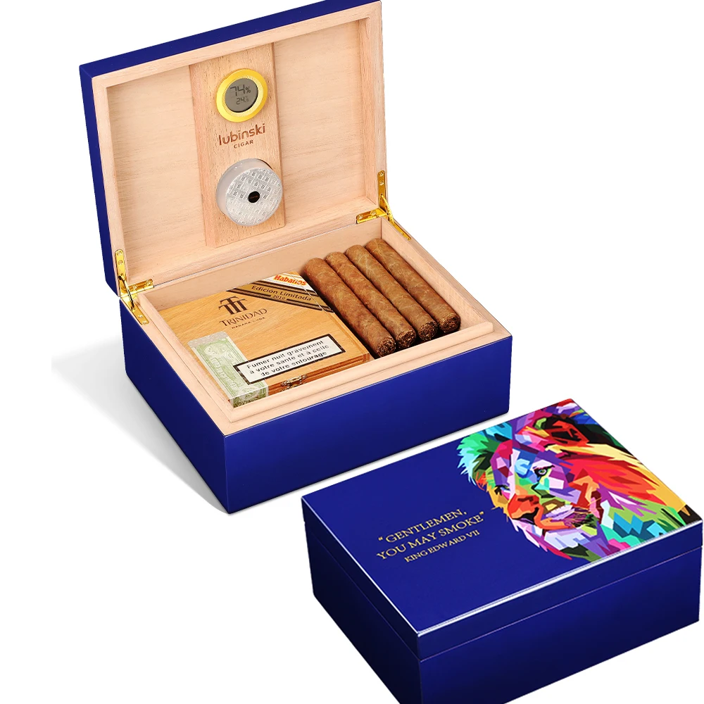 LUBINSKIColorfulCigarBoxCedarWoodHumidorWithHumidifier