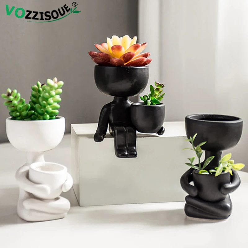 Aan de overkant huichelarij Literaire kunsten Creatieve Leuke Imitatie Humanoïde Keramische Bloempot Succulente Planter  Ambachten Vaas Woondecoratie Gepersonaliseerde Gift Groothandel|Bloempotten  & Bloembakken| - AliExpress