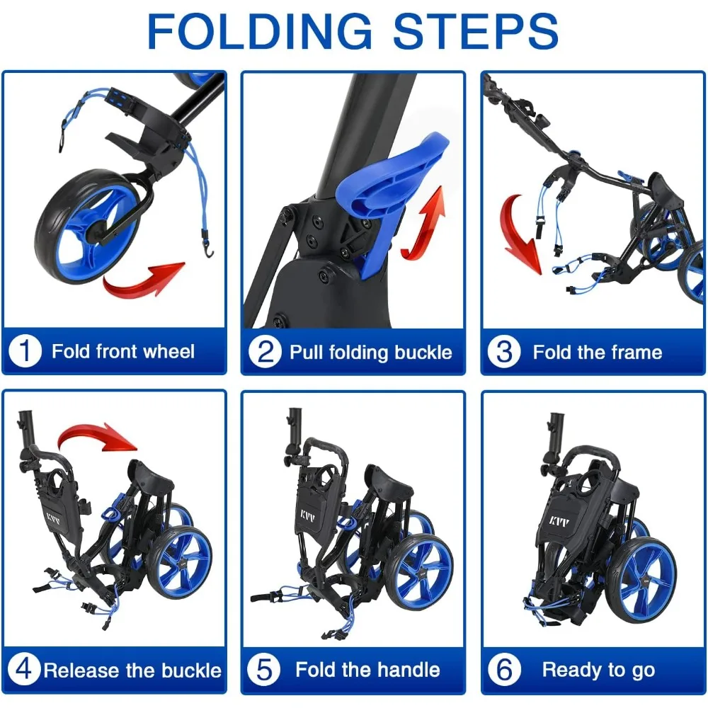 3 Wheel Golf Push Cart Ultra Lightweight Smallest Folding Size, New-Version Scorecard Holder