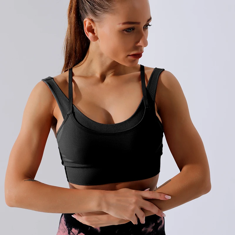 2022 Women Cross fit Seamless Compression Gym Crop Tops with 4 Layers