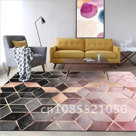 

Nordic Style Geometric Design Rose Gold Pink Gradient Lattice Bubble Kiss Carpets Mats For Home Living Room Bedroom Decor Rugs