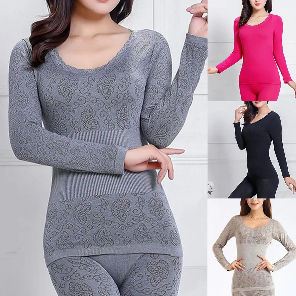 Thermal Underwear Sets Women Lace Thermal Underwear Warm Winter Seamless Antibacterial Intimates