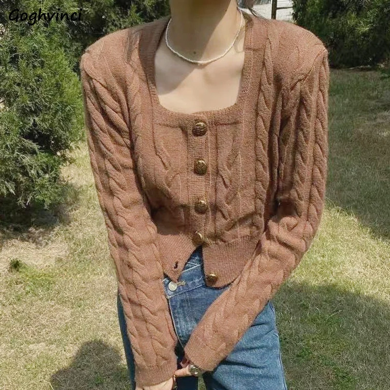 

Long Sleeve Cardigan Women Leisure Streetwear Popular Ins 2022 New Fashion Korean Style Retro Solid Square Collar Harajuku Cozy