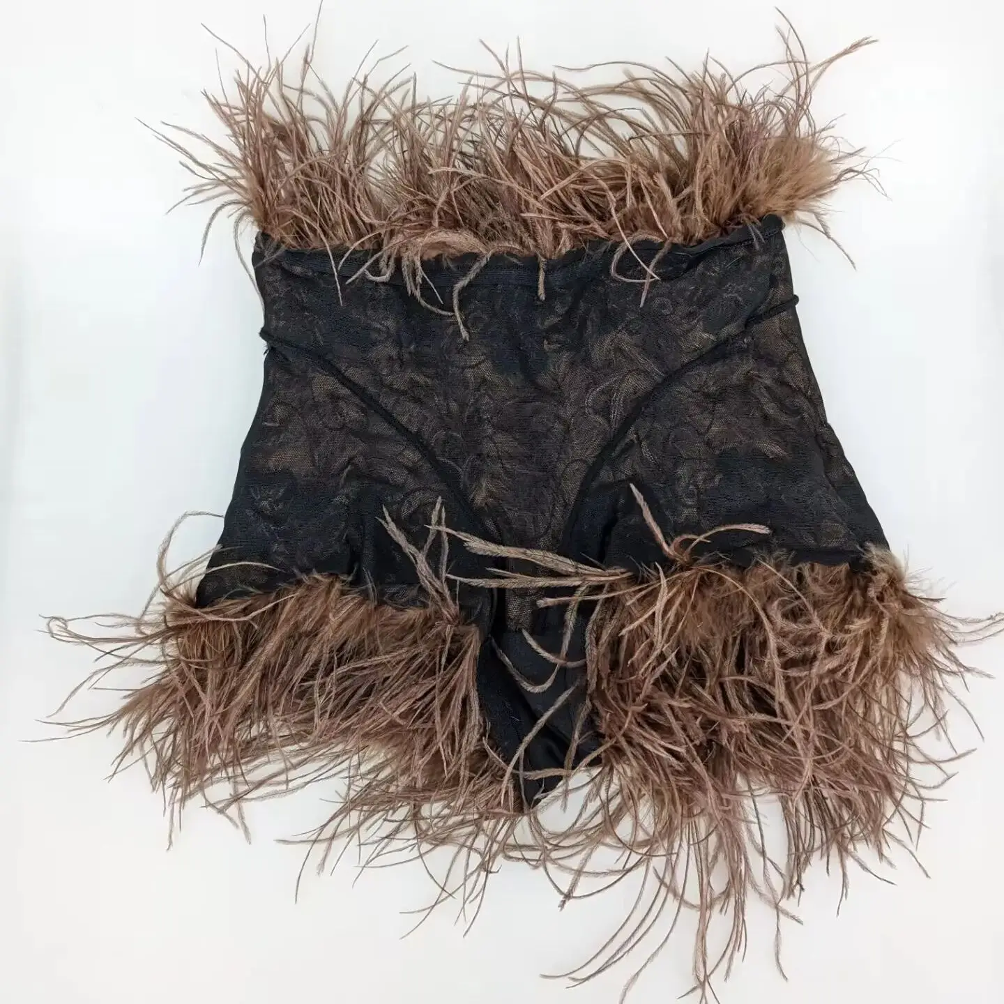 Real Ostrich Feather Fur Short Pants Hot Pants Sex Fashion 23A0409