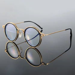 Men Fashion Small Frame Round Reading Glasses Alloy Magnifying Glasses Eye Prescription Clear Lens Anti Blue Light Glasses +0~+4