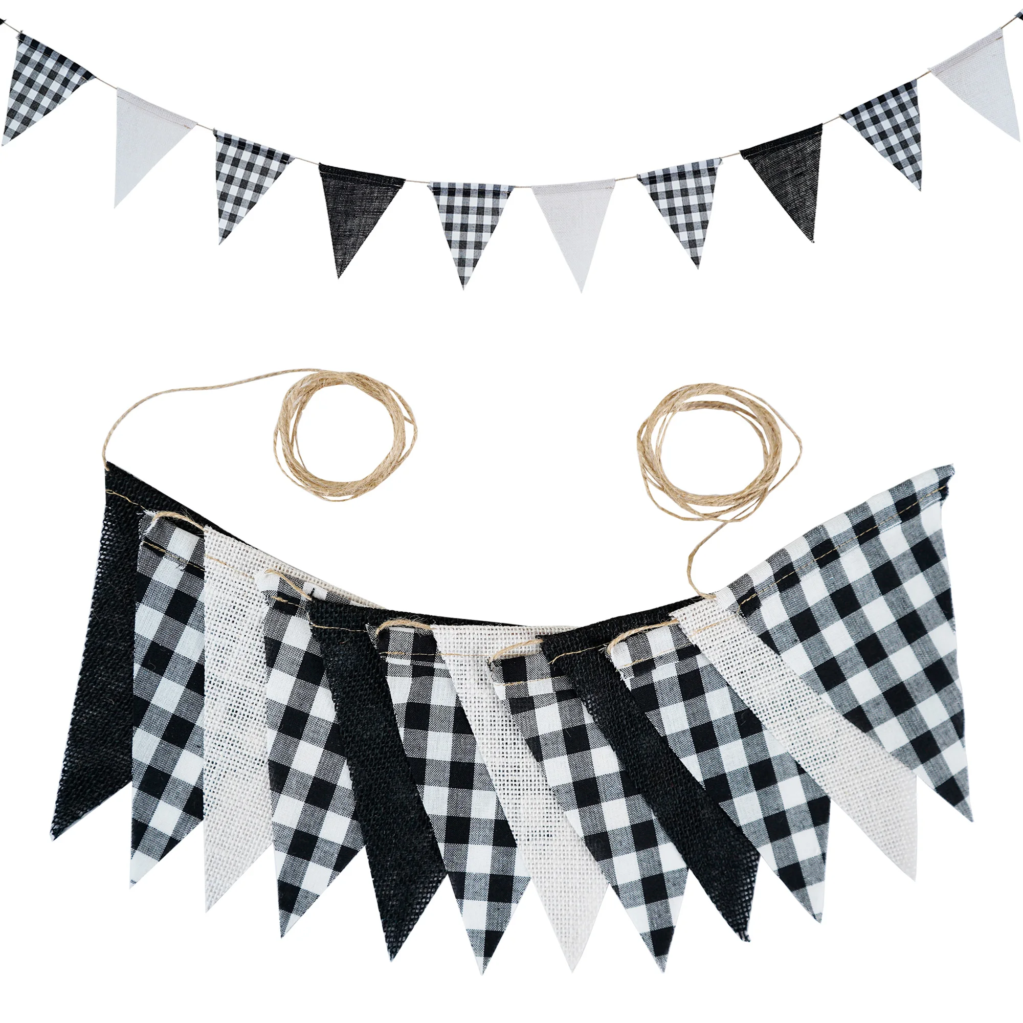 12 Flaggen, kariertes Stoff-Wimpelband, Jute-Wimpel, Hochzeits- und Partydekoration, Vintage-Banner, Heimdekoration, Babyparty, Karnevalsgirlande – Detail 18