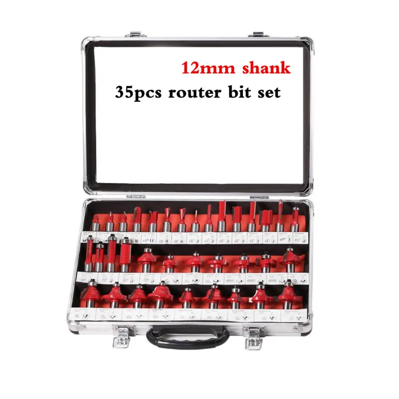 

35pcs/set 12mm Shank Wood Cutter Router Bit Set Tungsten Carbide Woodworking Trimming Cleaning Cutting Tools