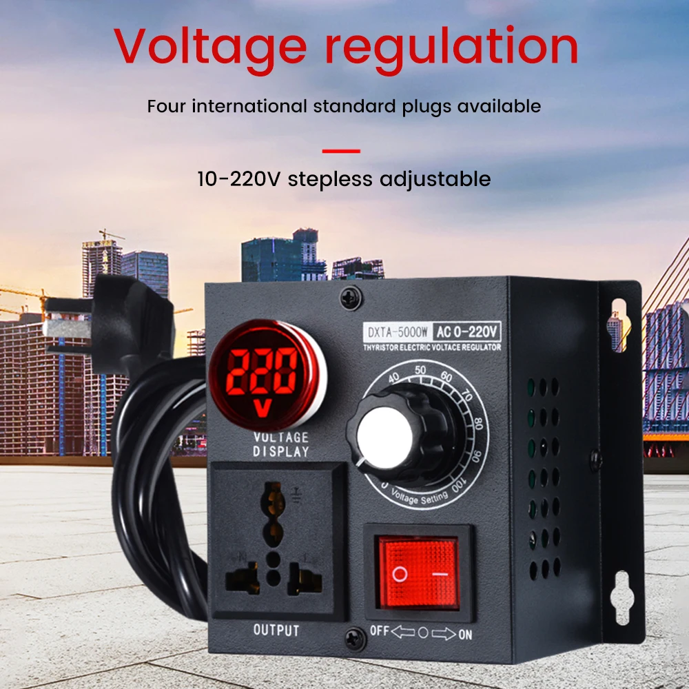 Regulador de Tensão Stepless Dimmer Ajustador de Velocidade Temperatura Monofase Variável Controlador de Tensão ac 110v 220v 5000w