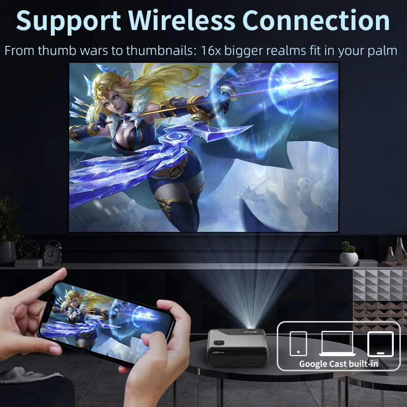 CAIWEI A8 Full HD 1080P Portable Projector 4k Google TV Auto Focus Home Theater WiFi 6 Dolby Audio Smart for Outdoor