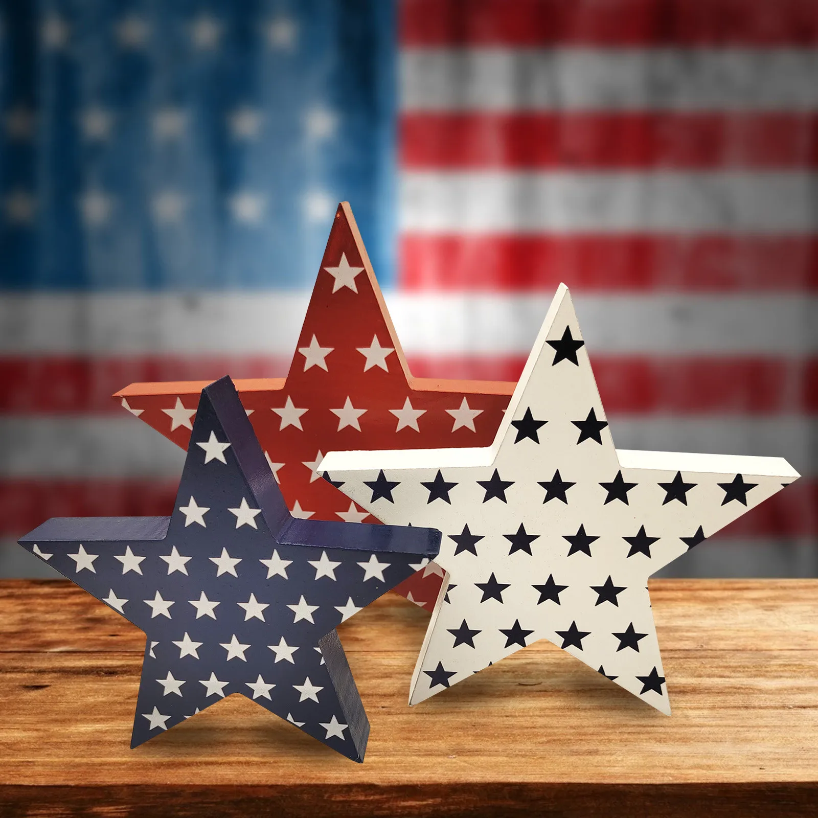 

3pcs USA Patriotic Wooden Ornament - Perfect for Independence Day Table Decoration, Desk Ornament, Party Supplies, Room Decor,