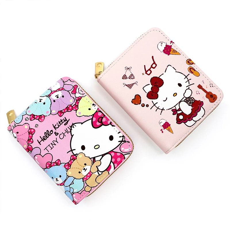 Sanrio cartera de hello kitty para niña, monedero corto de pu con dibujos animados, bolso mano con cremallera, tarjetero niños| | - AliExpress