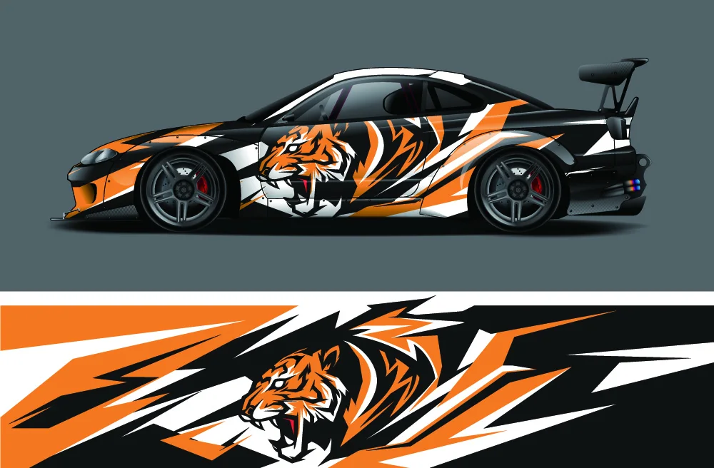 

Tiger Pattern Racing Car Graphic Decal Full Body Vinyl Wrap Modern Design Vector Image Full Wrap Sticker Decorative Car Decal